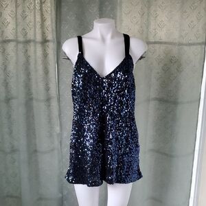NWOT.Free People Blue Sequin WithVelvet Straps. Romper Sz.S